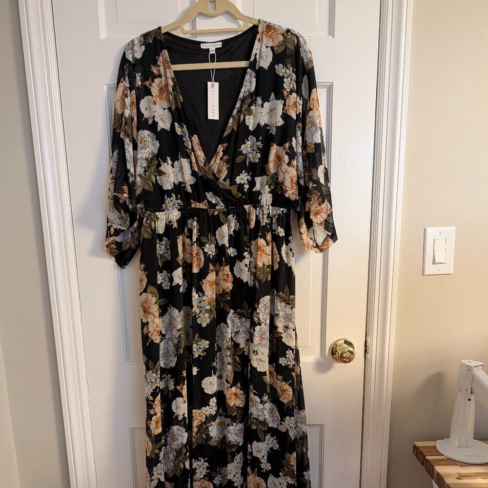 Baltic Born Floral Wrap Maxi Dress Kia Kimono Max – Black Multi Floral – XXL